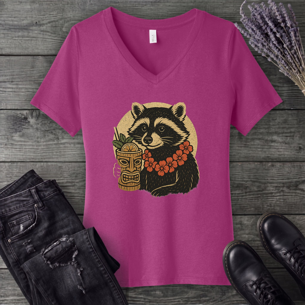 Raccoon Tiki V-Neck T-Shirt