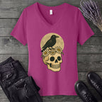Crow On Skull V-Neck T-Shirt