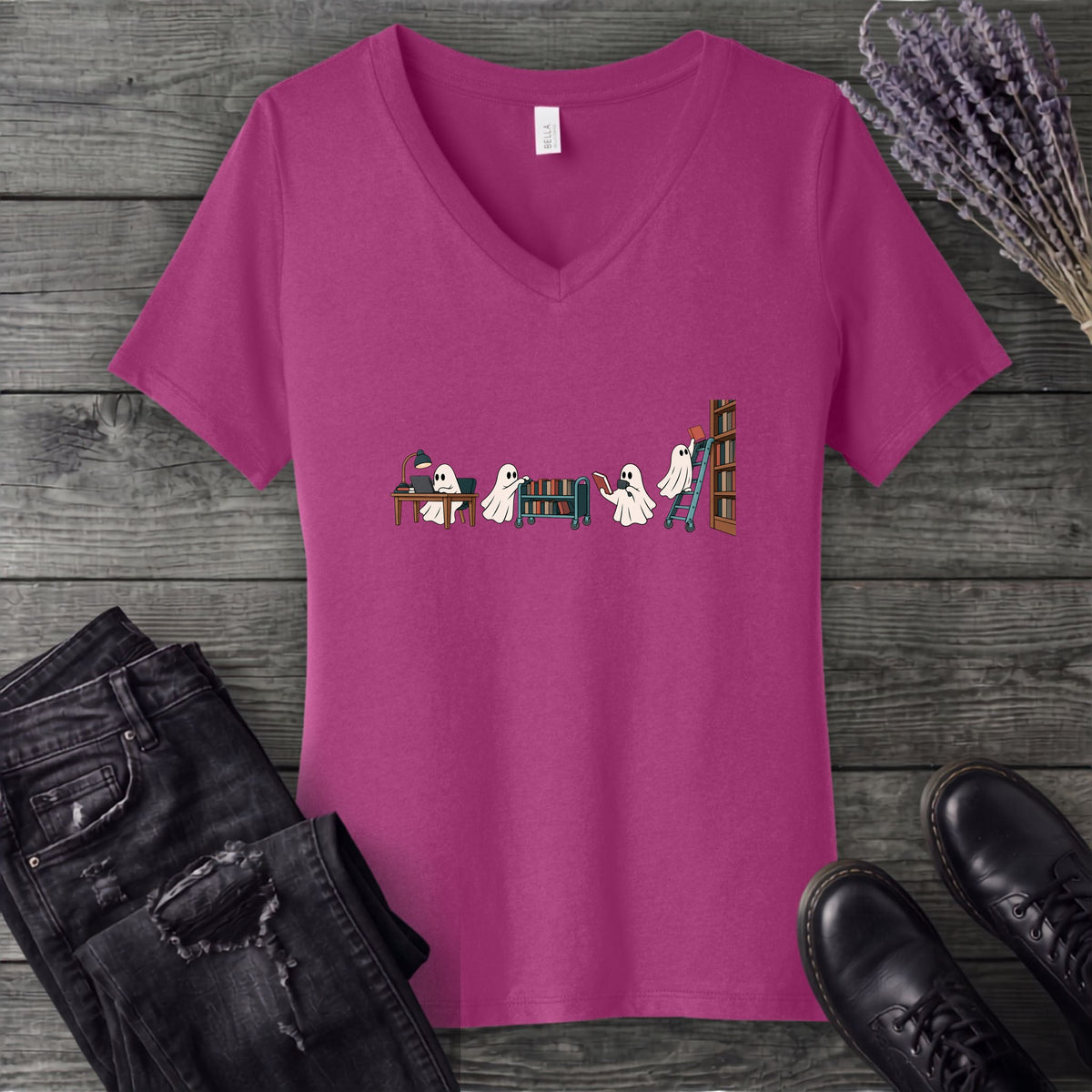 Library Ghosts V-Neck T-Shirt