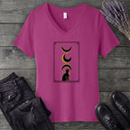 art deco black cat moon phases V-Neck T-Shirt