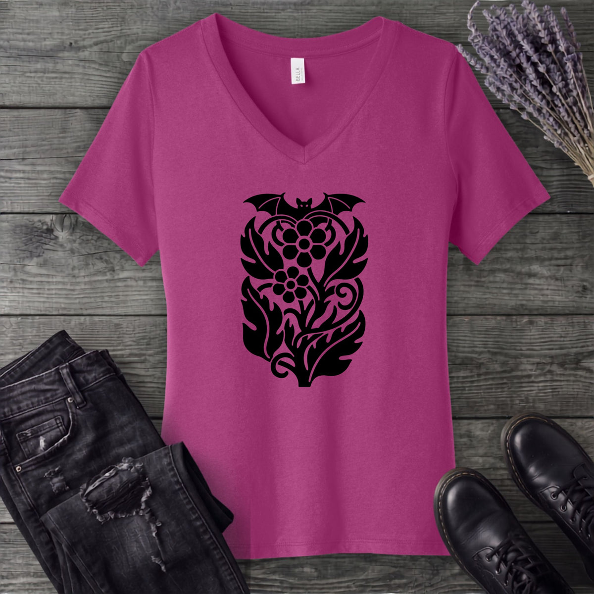 bat night garden V-Neck T-Shirt