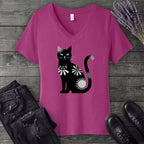 Retro Texture Black Cat V-Neck T-Shirt