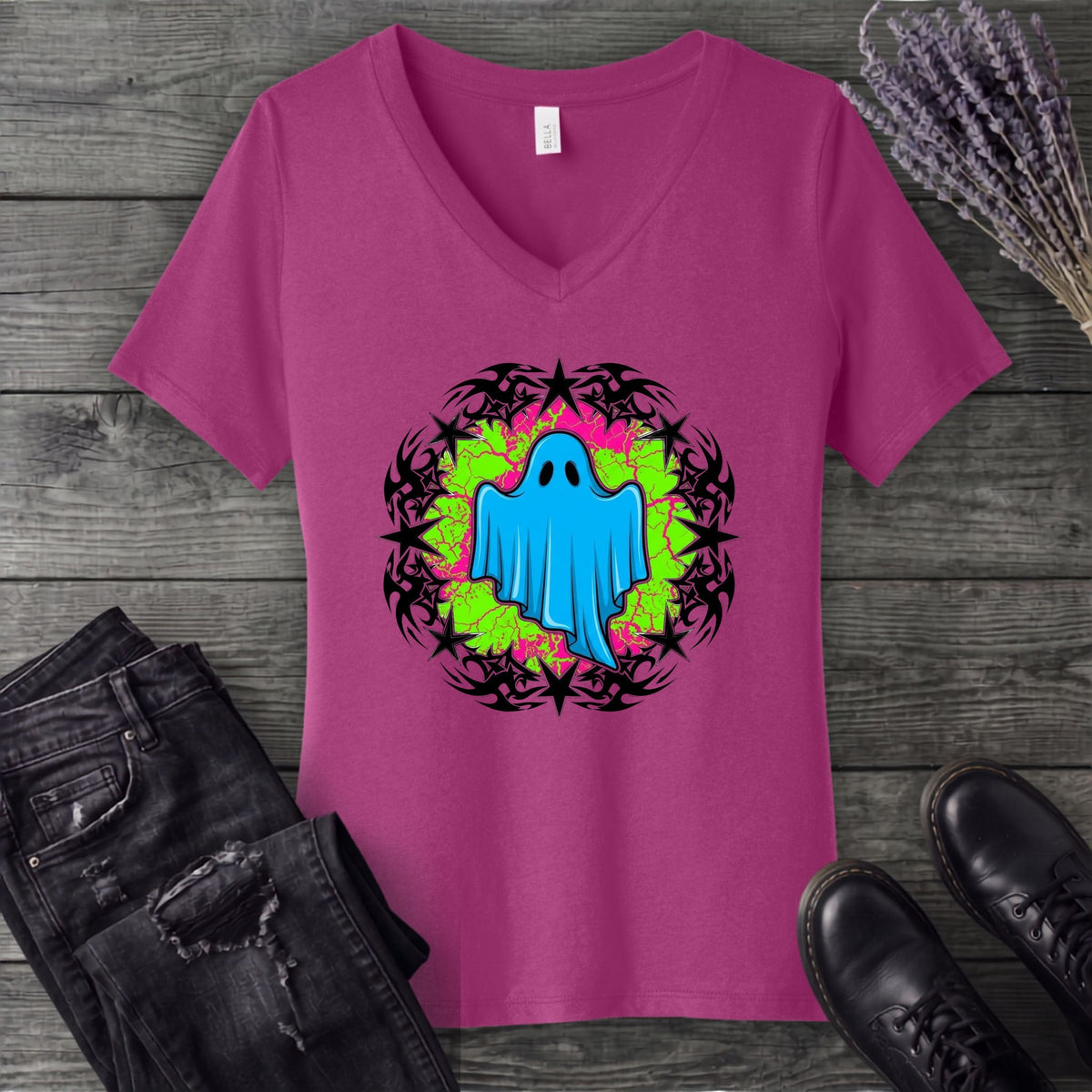 Grunge Star Ghost V-Neck T-Shirt