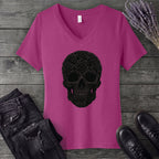 Black Rose Skull V-Neck T-Shirt