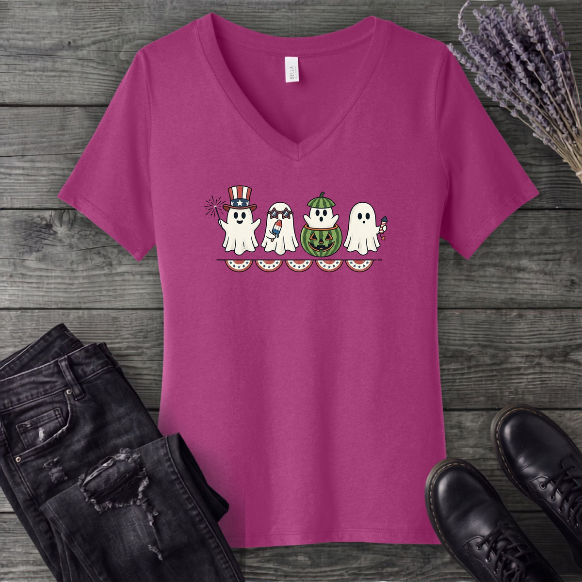 July 4th Ghosts V-Neck T-Shirt