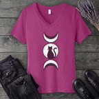 Triple Moon Goddess Cat V-Neck T-Shirt