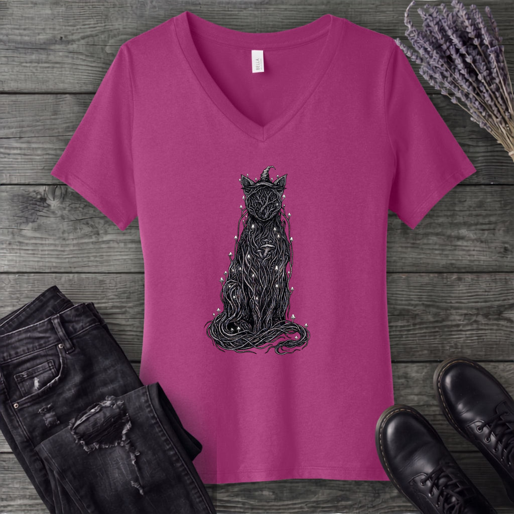 willow witch cat V-Neck T-Shirt