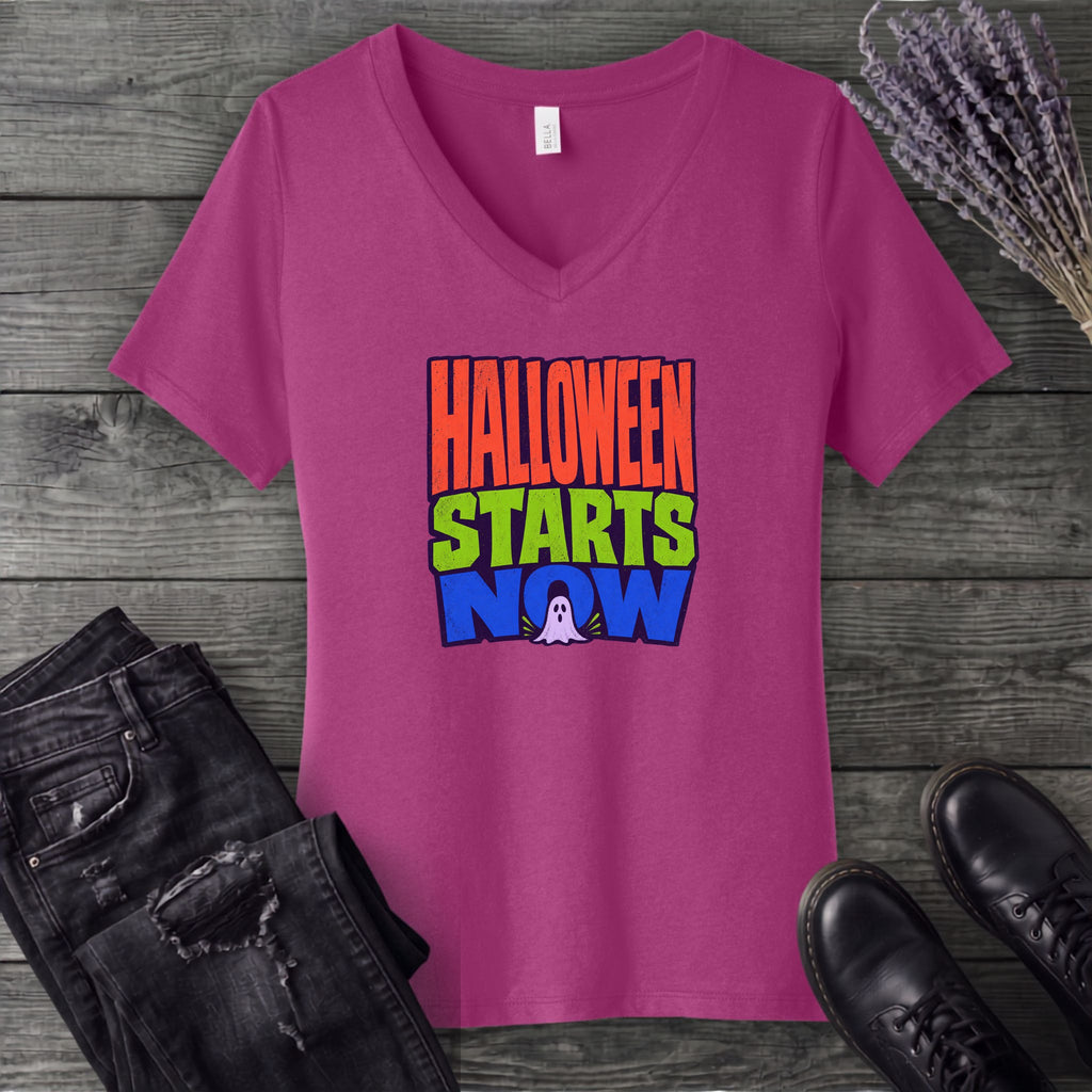 Halloween Starts Now V-Neck T-Shirt