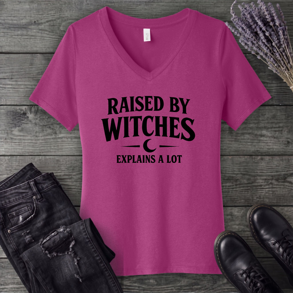raised by witches V-Neck T-Shirt
