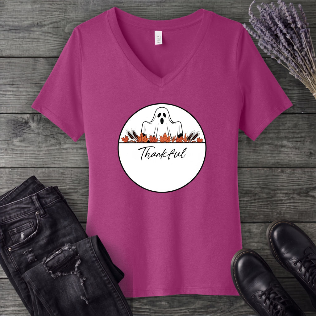 Ghost Thankful Badge V-Neck T-Shirt
