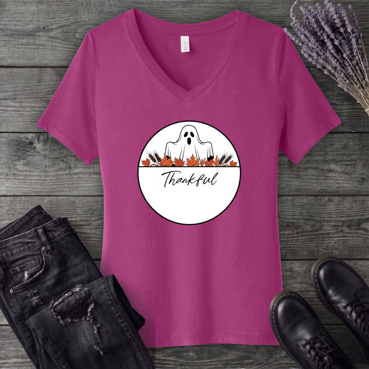 Ghost Thankful Badge V-Neck T-Shirt