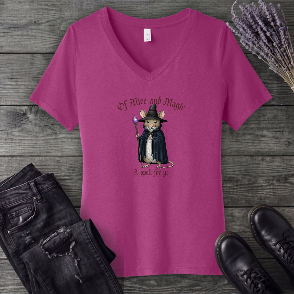 Mouse Witch Medieval V-Neck T-Shirt