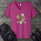 Coffee Skeleton Cartoon V-Neck T-Shirt