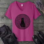 garden cat linocut V-Neck T-Shirt