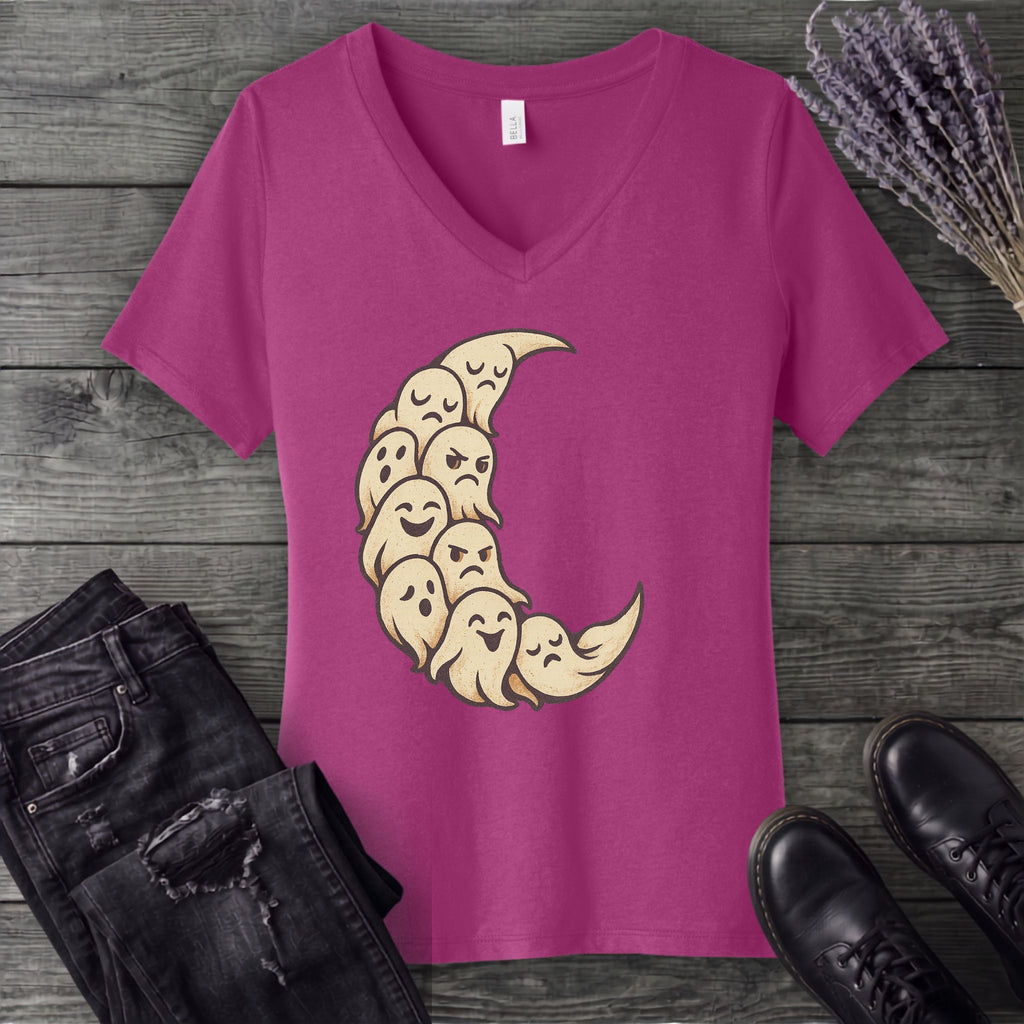 crescent moon ghosts V-Neck T-Shirt