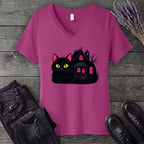 Black Cat Haunted House V-Neck T-Shirt