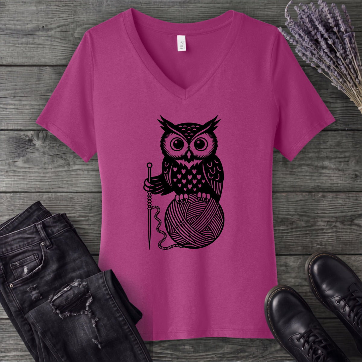 Owl And Yarn V-Neck T-Shirt