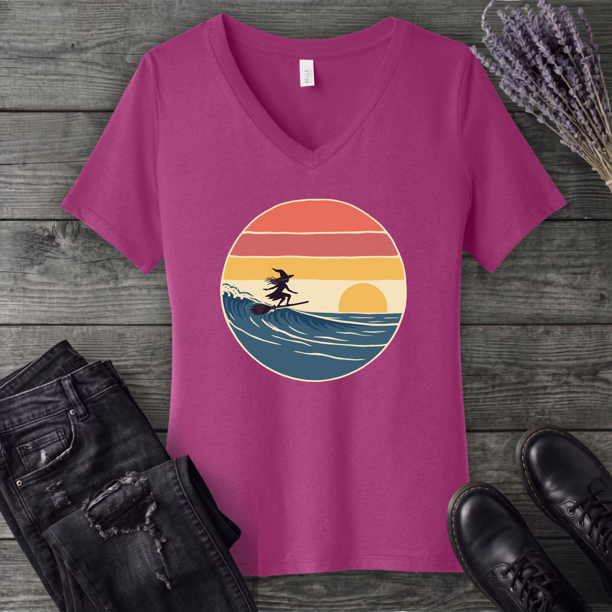 Surfing Witch V-Neck T-Shirt