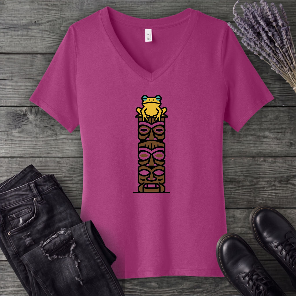 Tiki Tower Frog V-Neck T-Shirt