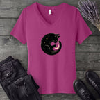 Cat and Moon V-Neck T-Shirt