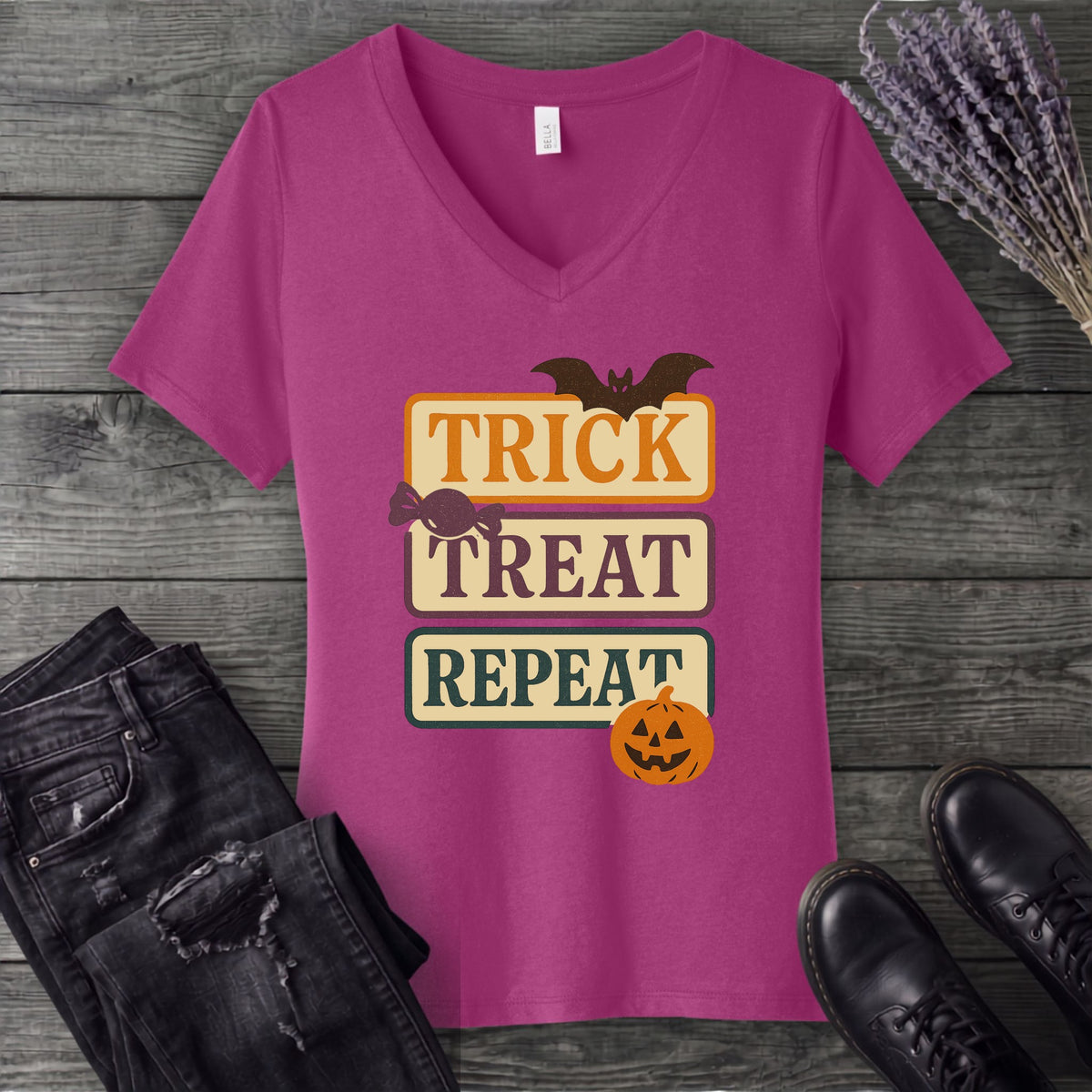 Trick Treat Repeat Muted V-Neck T-Shirt