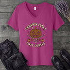 Pumpkin Purls And Cozy Curses V-Neck T-Shirt