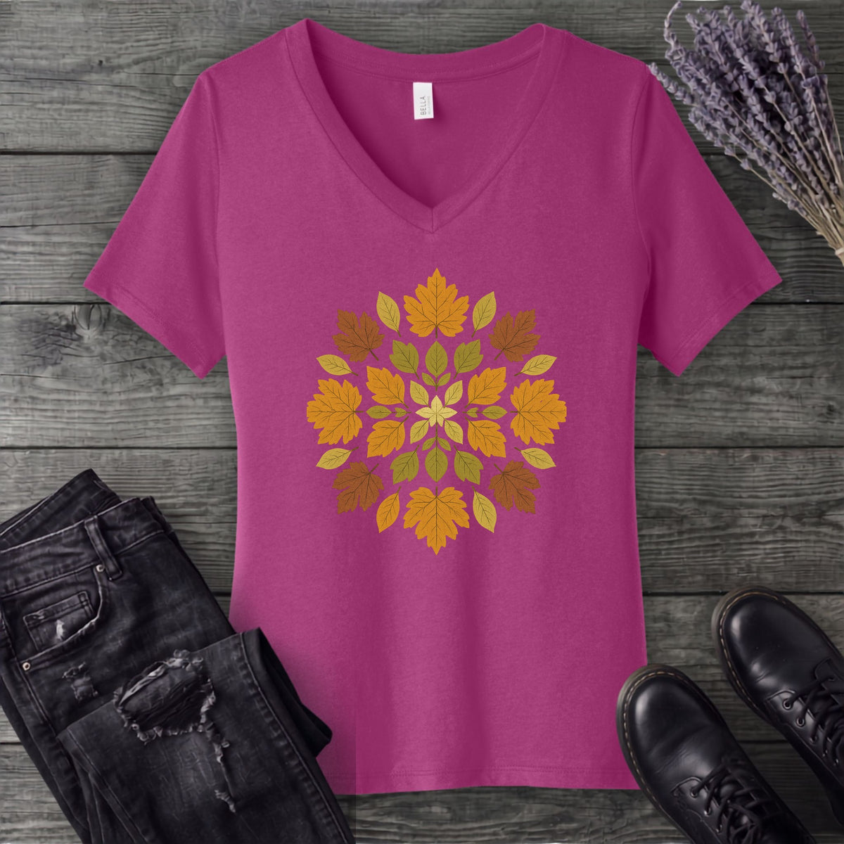 autumn leaves mandala V-Neck T-Shirt