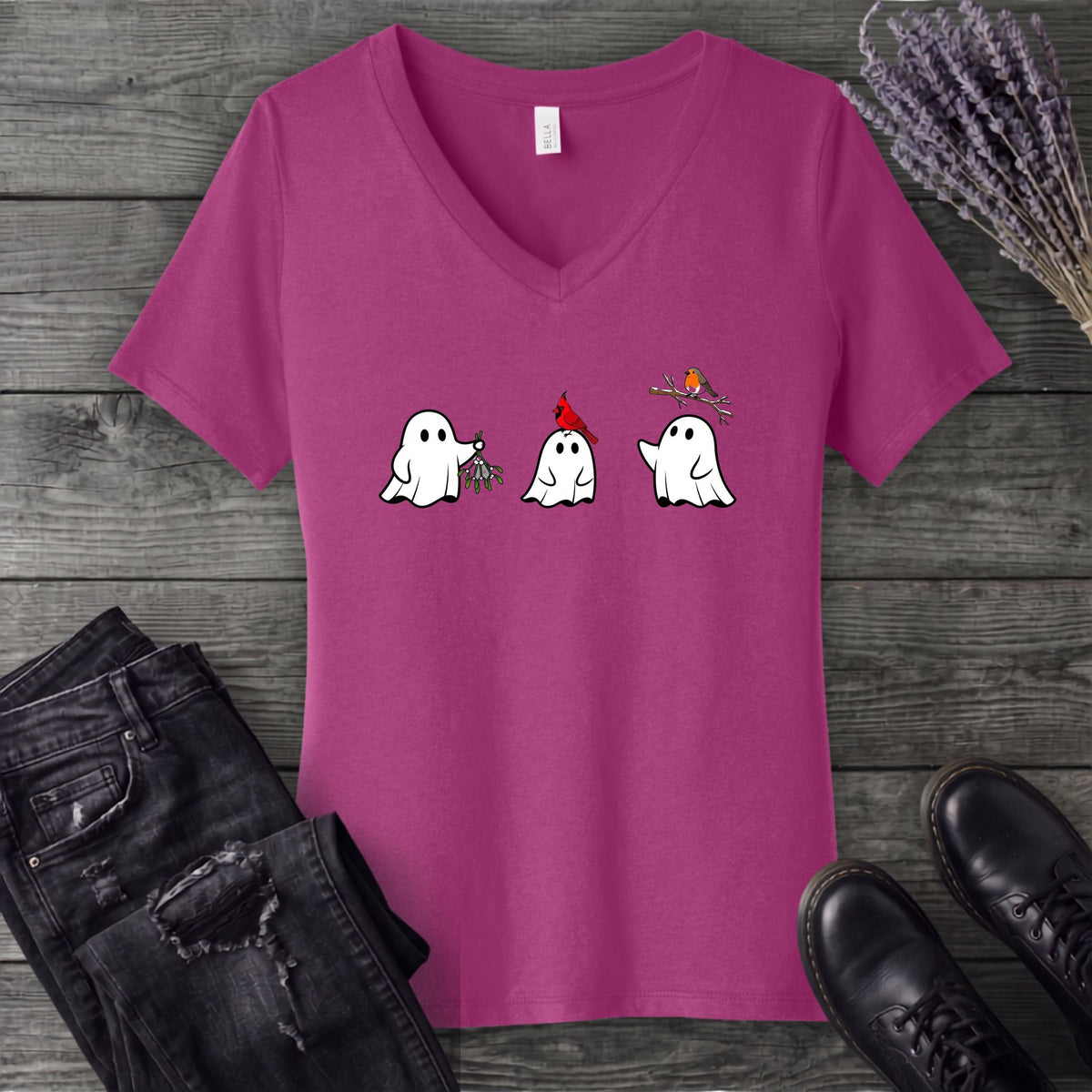Ghosts With Birds V-Neck T-Shirt