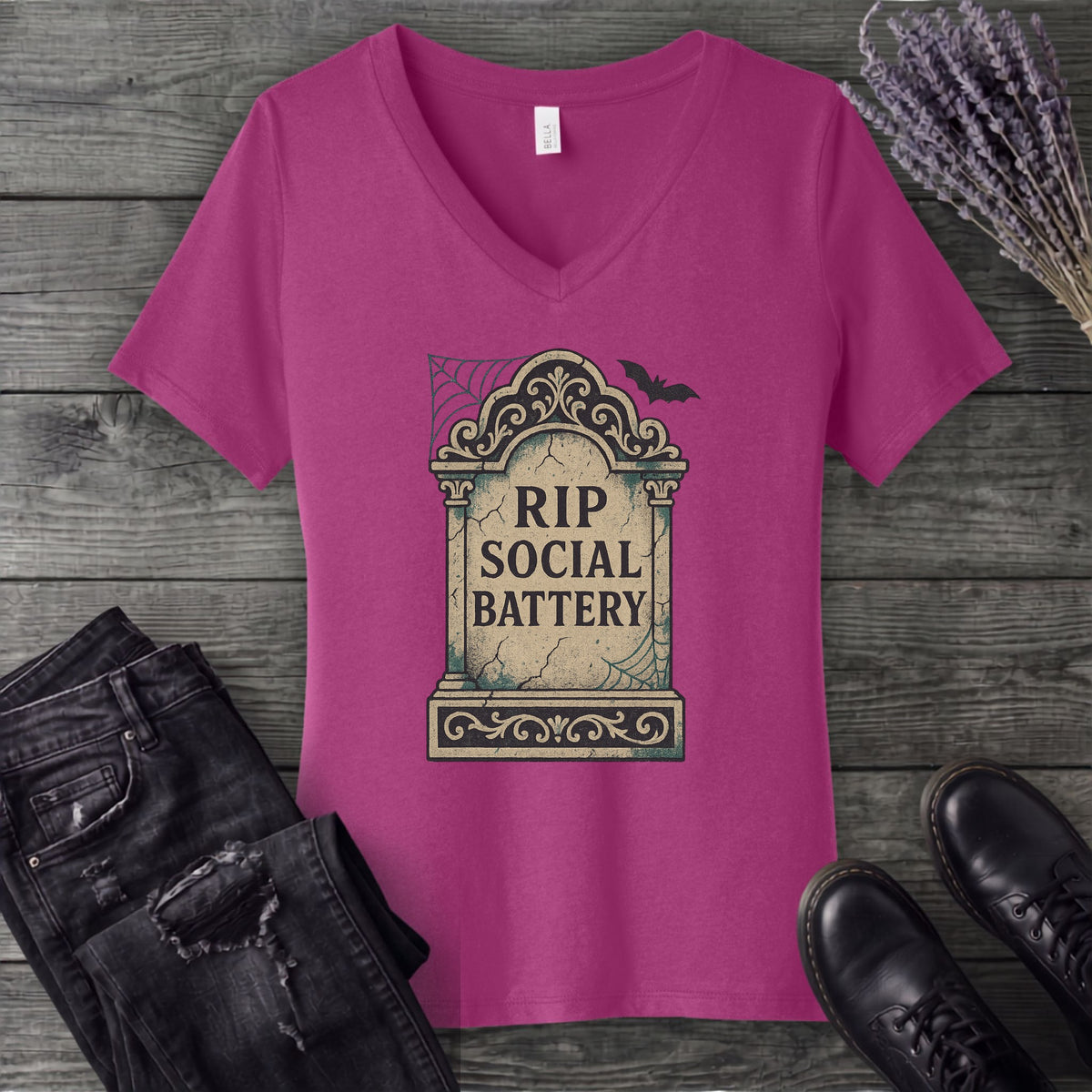 RIP Social Battery V-Neck T-Shirt
