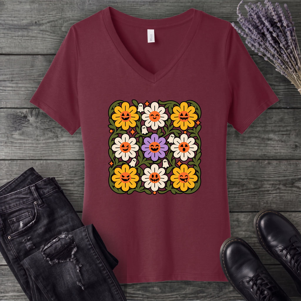 Spooky Floral V-Neck T-Shirt