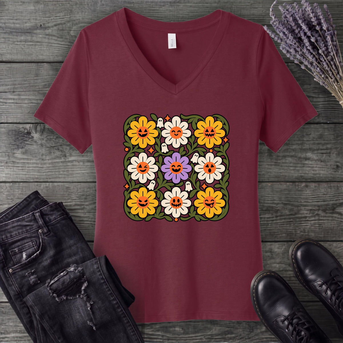 Spooky Floral V-Neck T-Shirt