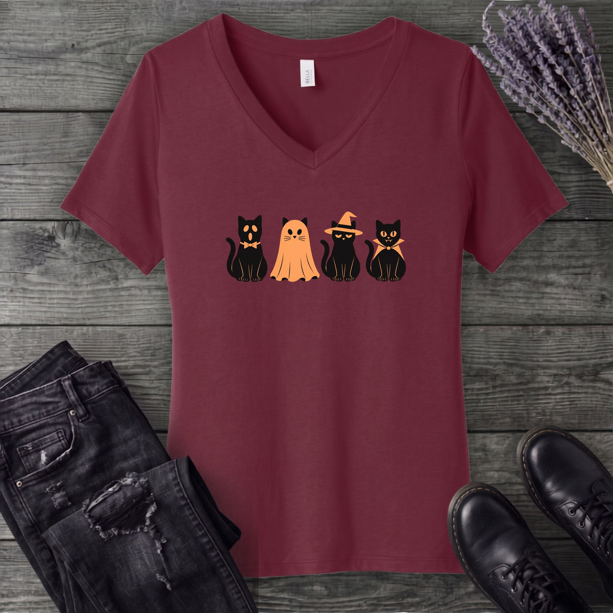 Black Cat Costume Party V-Neck T-Shirt