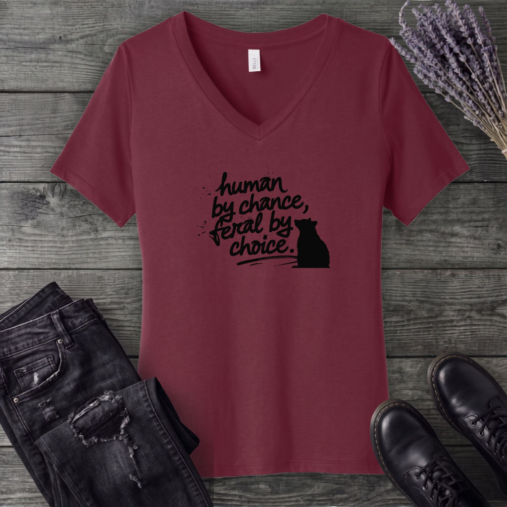 Human By Chance Feral By Choice V-Neck T-Shirt