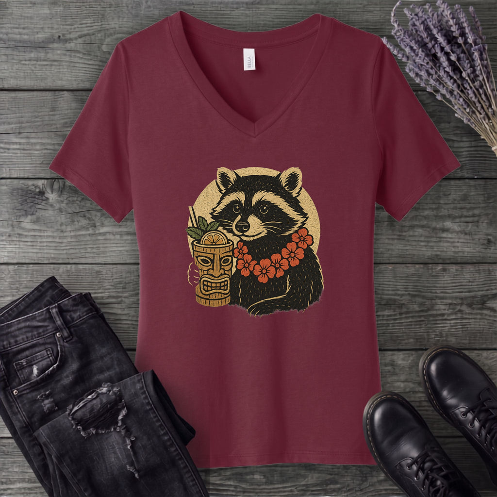 Raccoon Tiki V-Neck T-Shirt