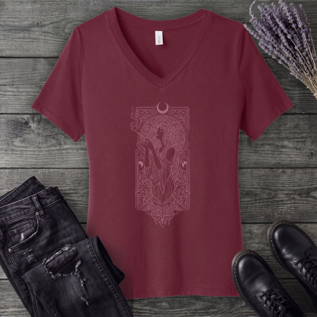 Art Nouveau Goddess V-Neck T-Shirt
