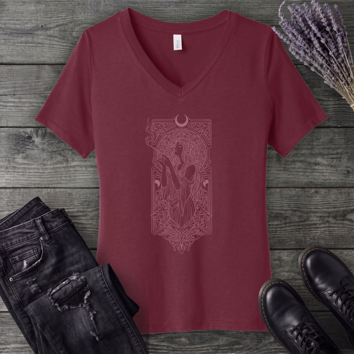 Art Nouveau Goddess V-Neck T-Shirt