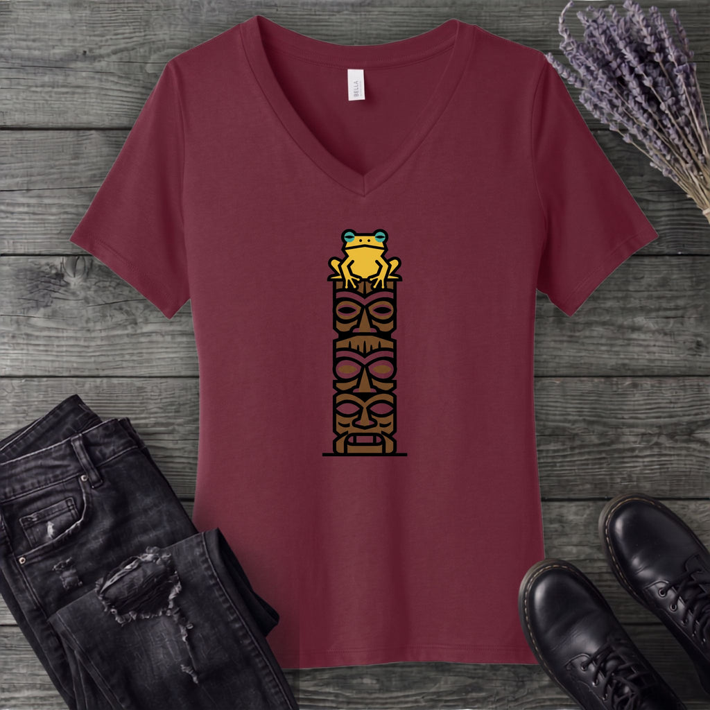 Tiki Tower Frog V-Neck T-Shirt