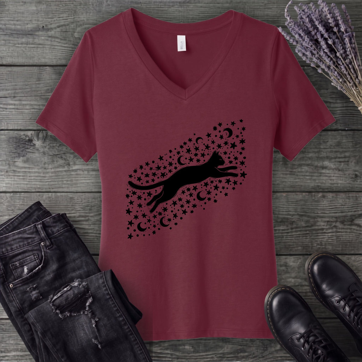 Celestial Cat V-Neck T-Shirt