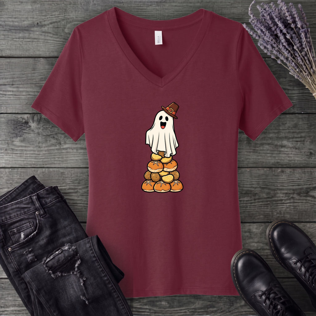 Stacked Bread Pilgrim Ghost V-Neck T-Shirt