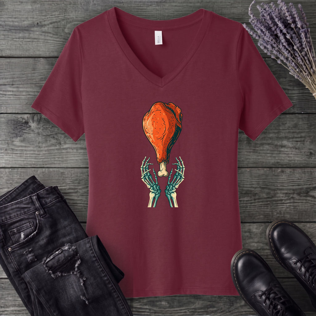 Skeleton Turkey Leg V-Neck T-Shirt