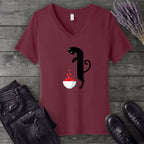 Black Cat And Cranberries V-Neck T-Shirt