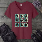 Grunge Owl Grid V-Neck T-Shirt