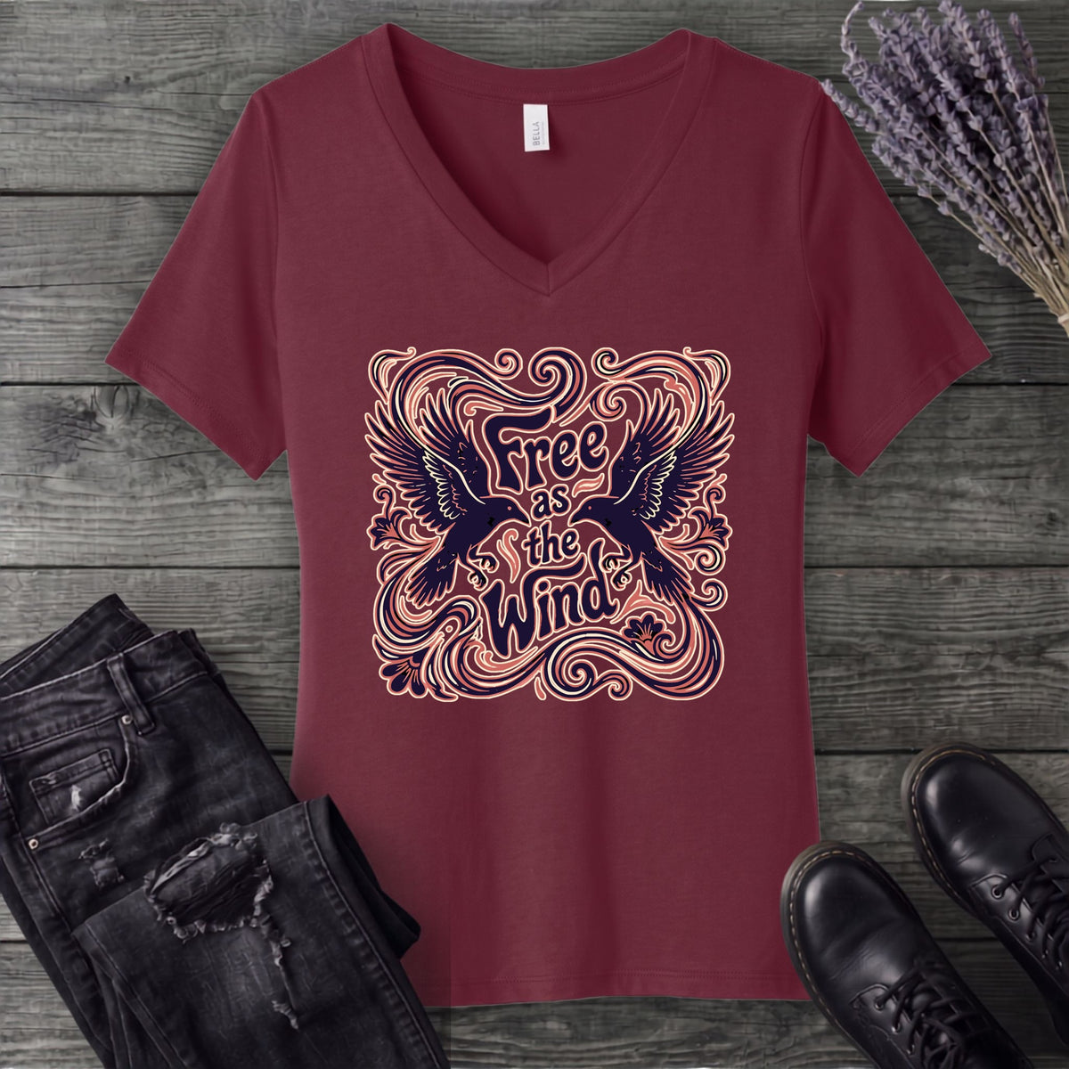 Free As The Wind Crows V-Neck T-Shirt