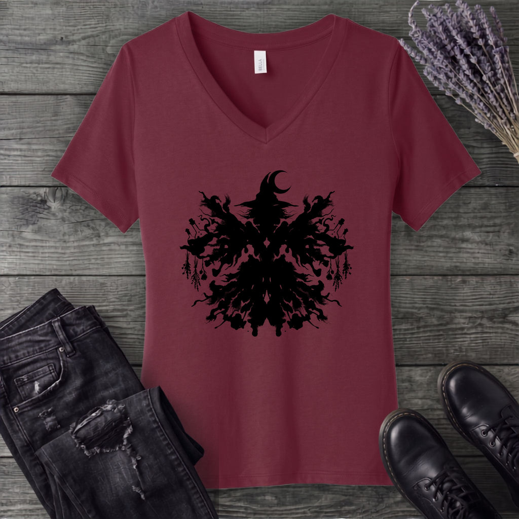 inkblot witch V-Neck T-Shirt