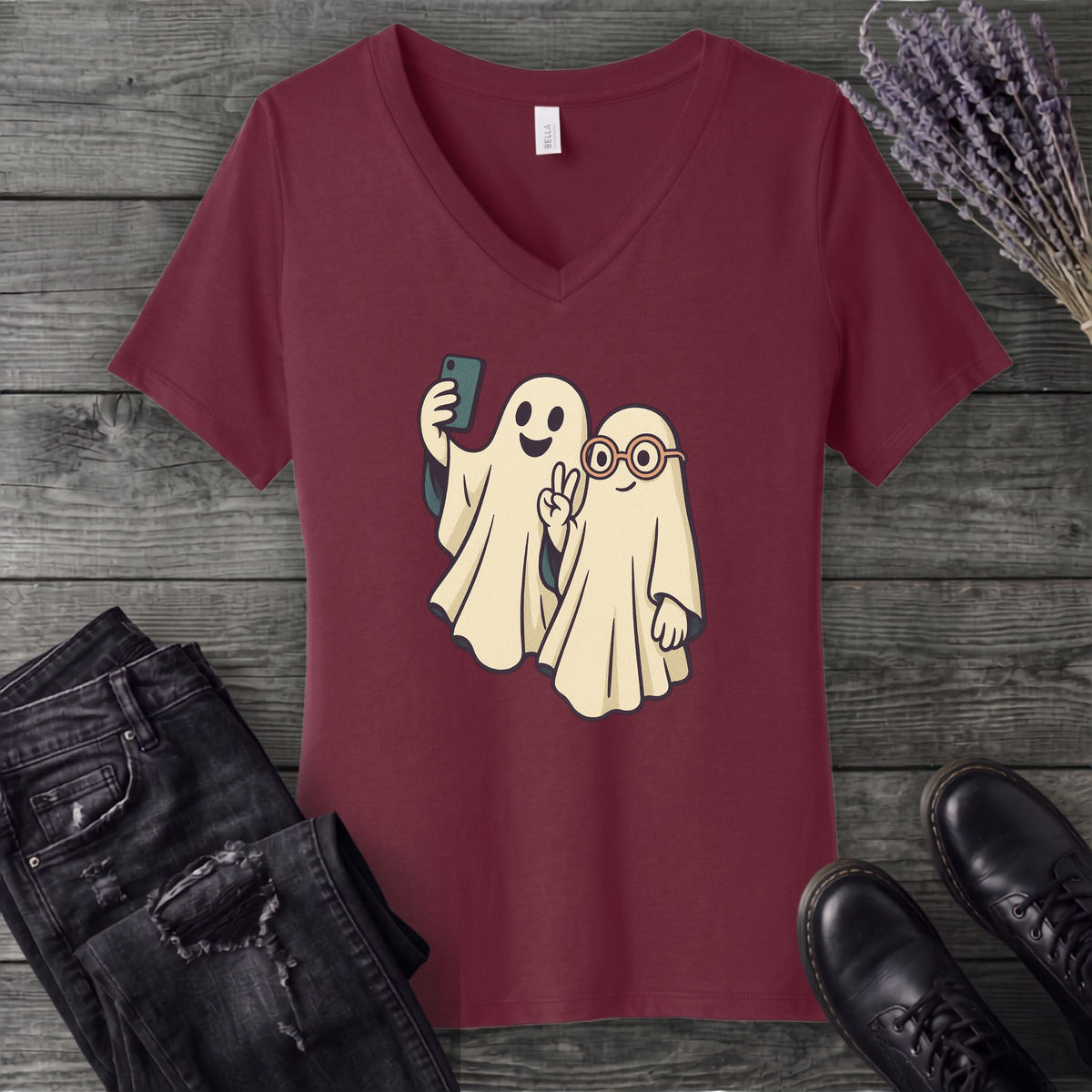 Selfie Ghosts V-Neck T-Shirt