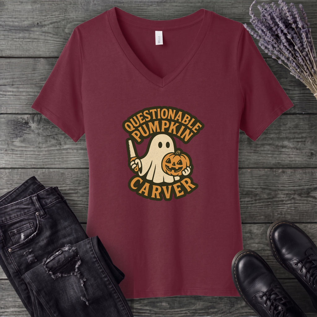 Questionable Pumpkin Carver V-Neck T-Shirt