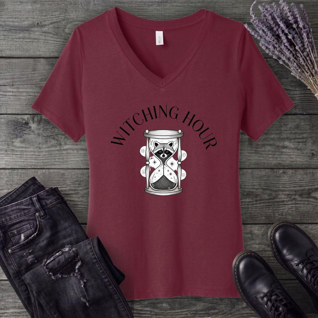 Witching Hour Raccoon Hourglass V-Neck T-Shirt