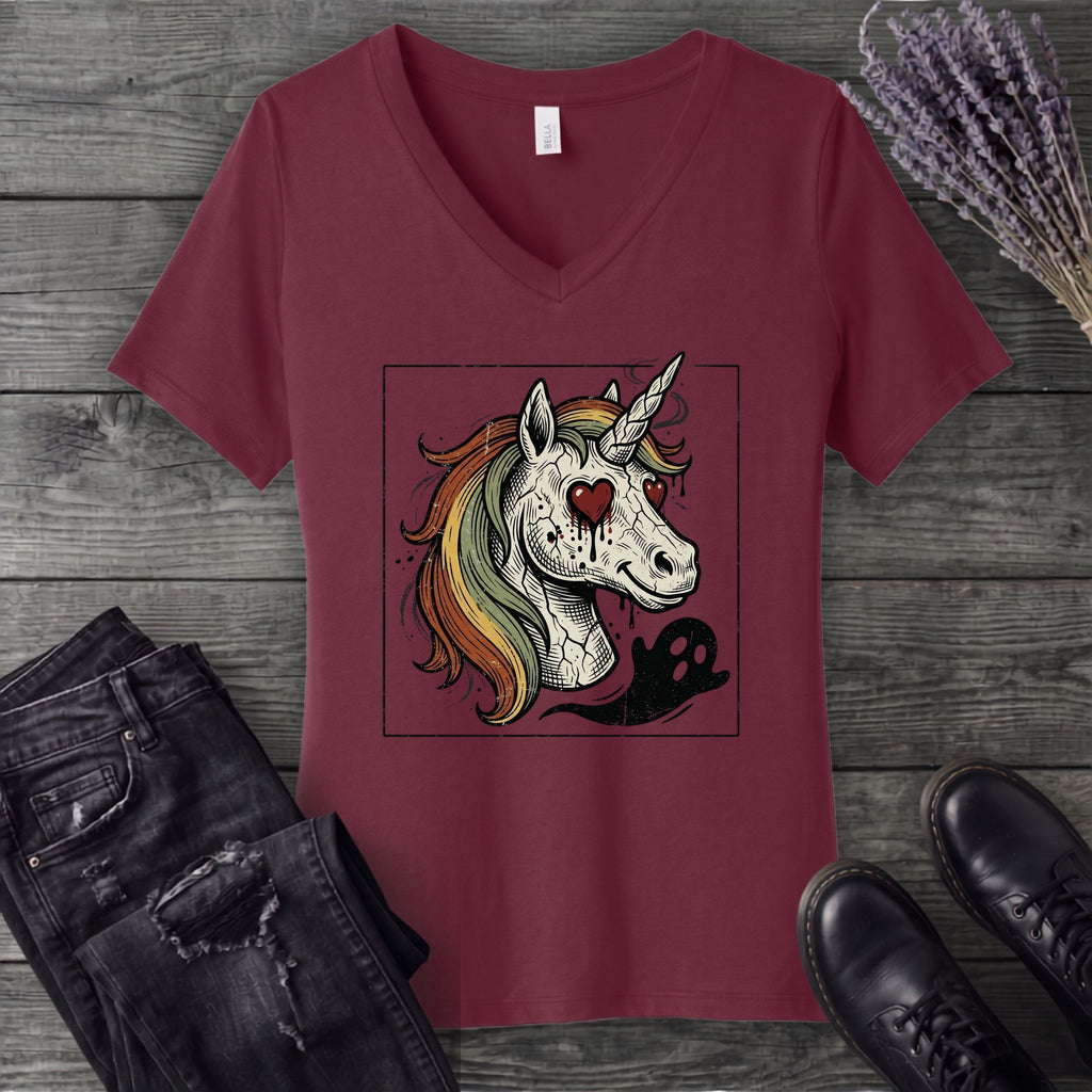 grunge zombie unicorn V-Neck T-Shirt