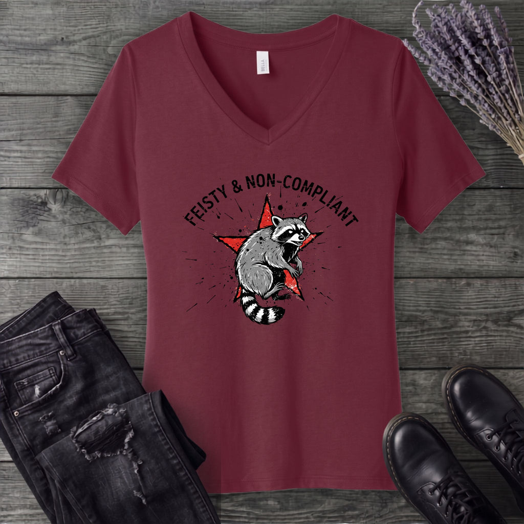 feisty non compliant raccoon V-Neck T-Shirt