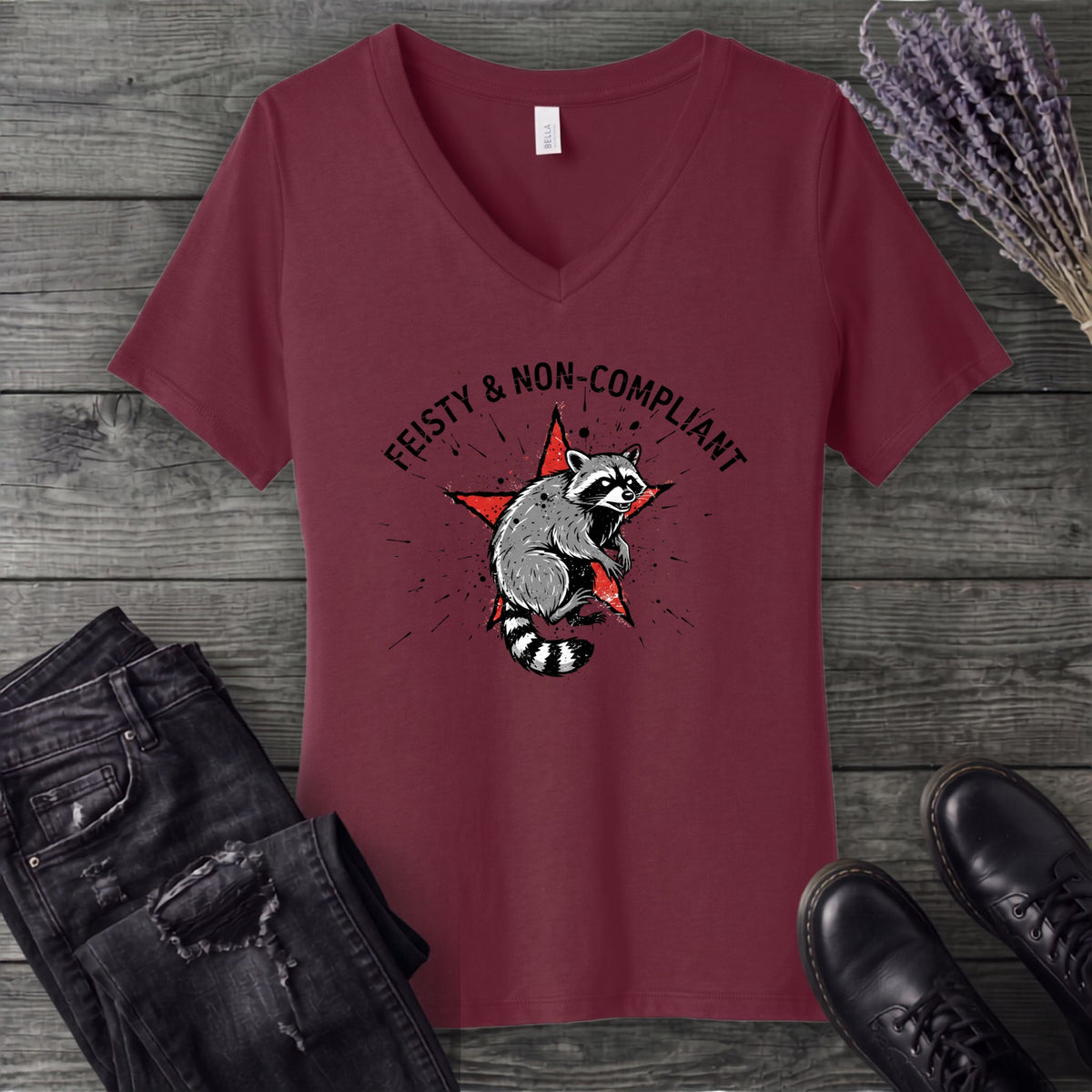 feisty non compliant raccoon V-Neck T-Shirt